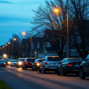 Surveillance cameras monitoring vehicles in a neighborhood during dawn.