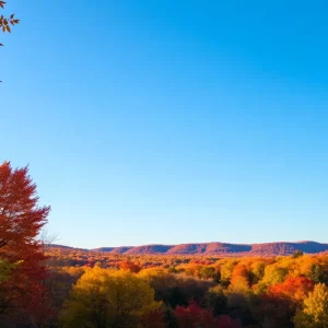Scenic view of New England with dry weather and colorful autumn leaves