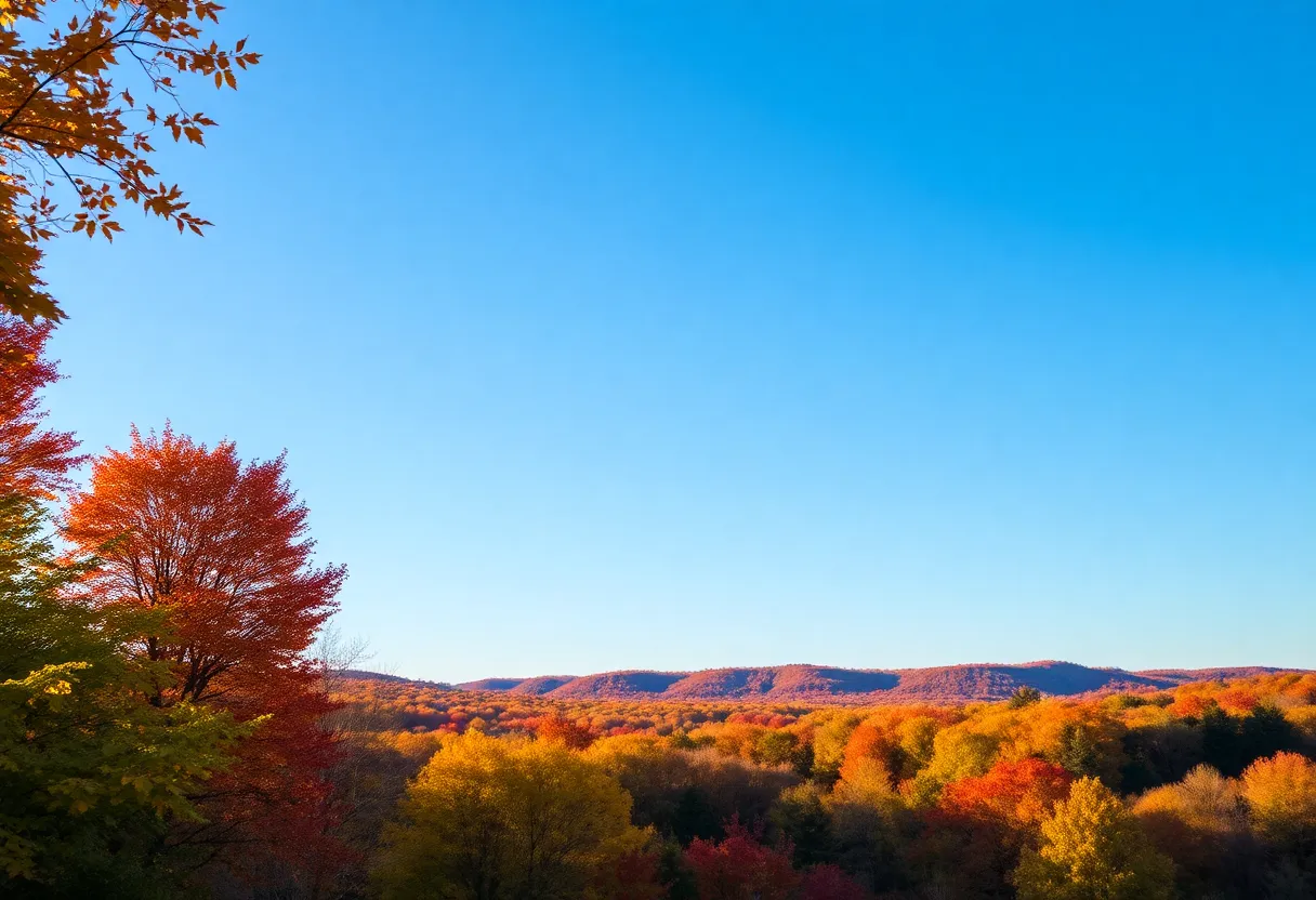Scenic view of New England with dry weather and colorful autumn leaves