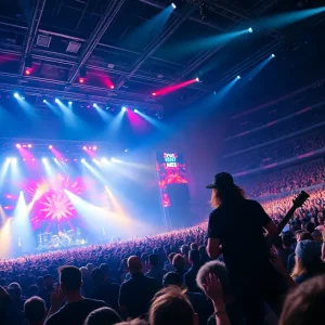 Nine Inch Nails performing on stage in Boston with an energetic crowd