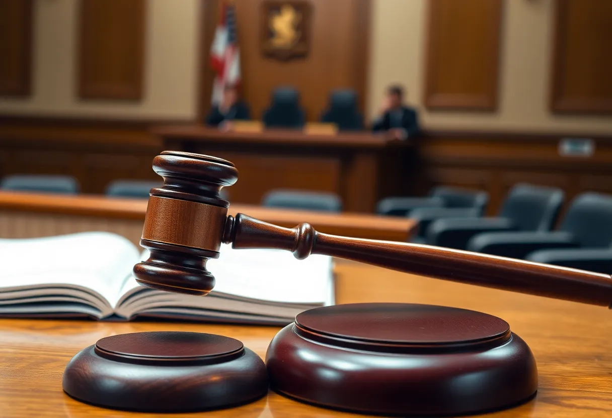Courtroom with legal documents depicting nonprofit fraud