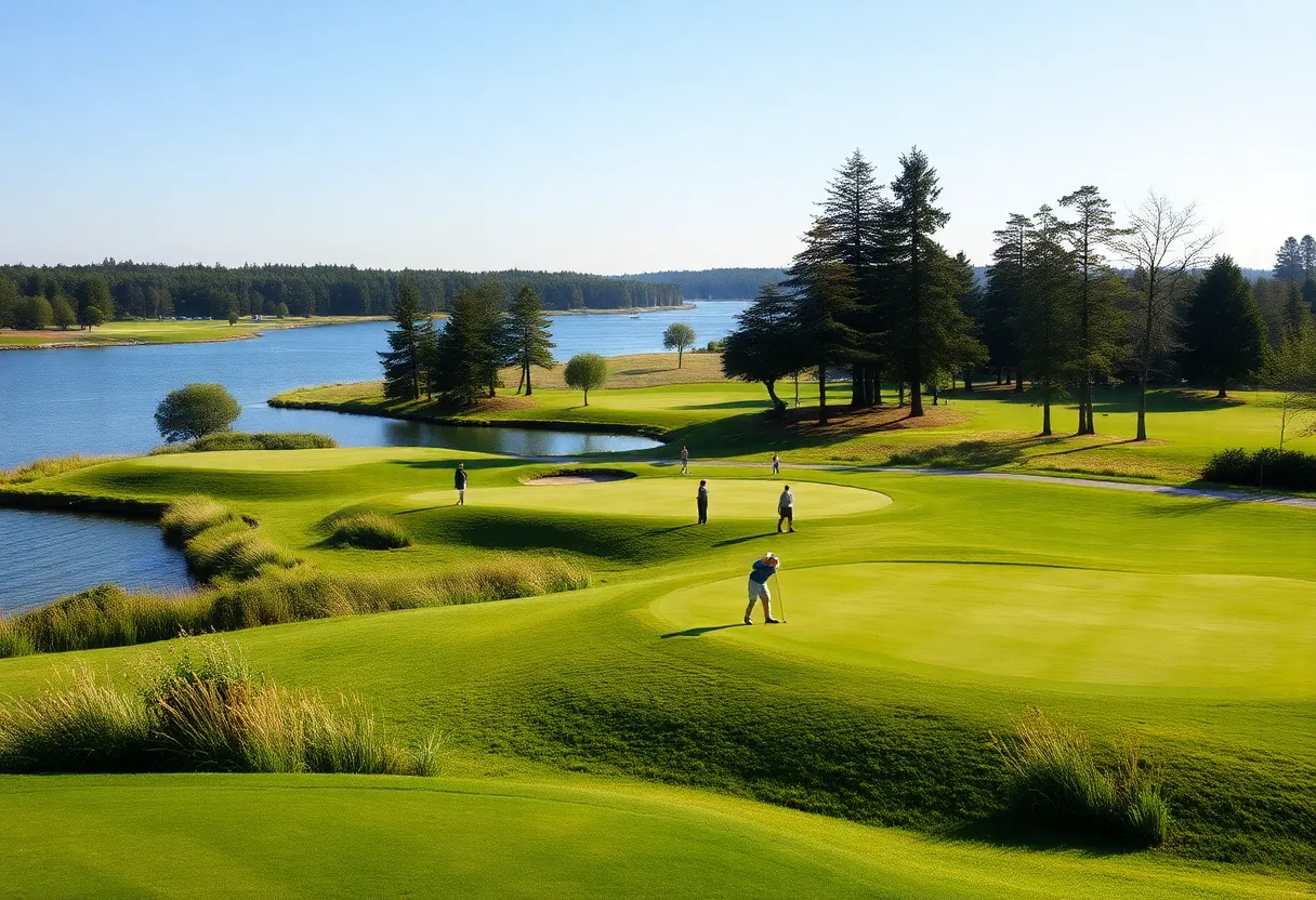 Scenic view of a golf course on the North Shore with players enjoying their game.