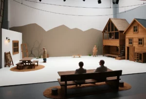 Minimalist stage set of Our Town revival
