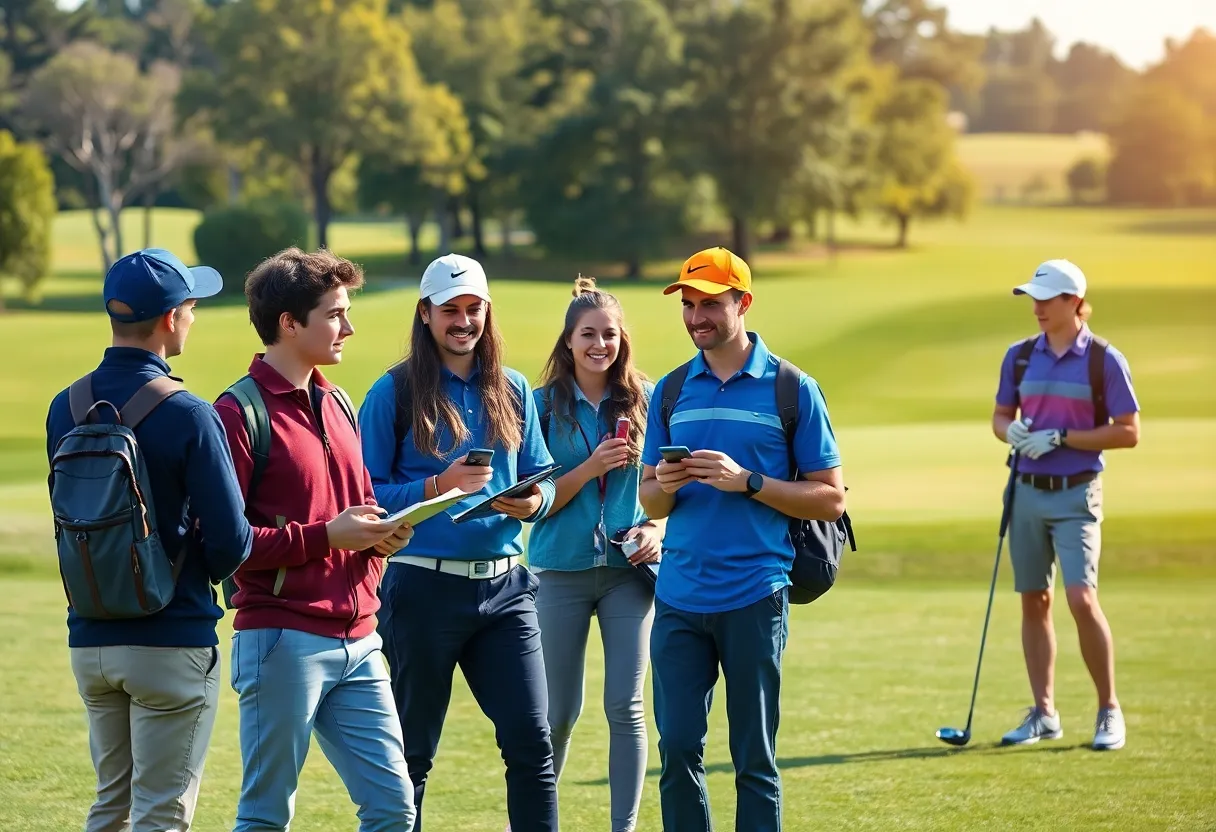 Students participating in a golf internship program
