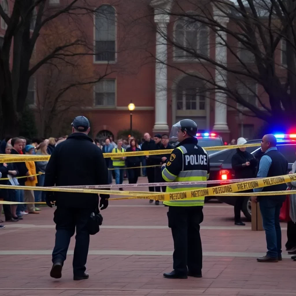 Police securing the university campus after a shooting incident.