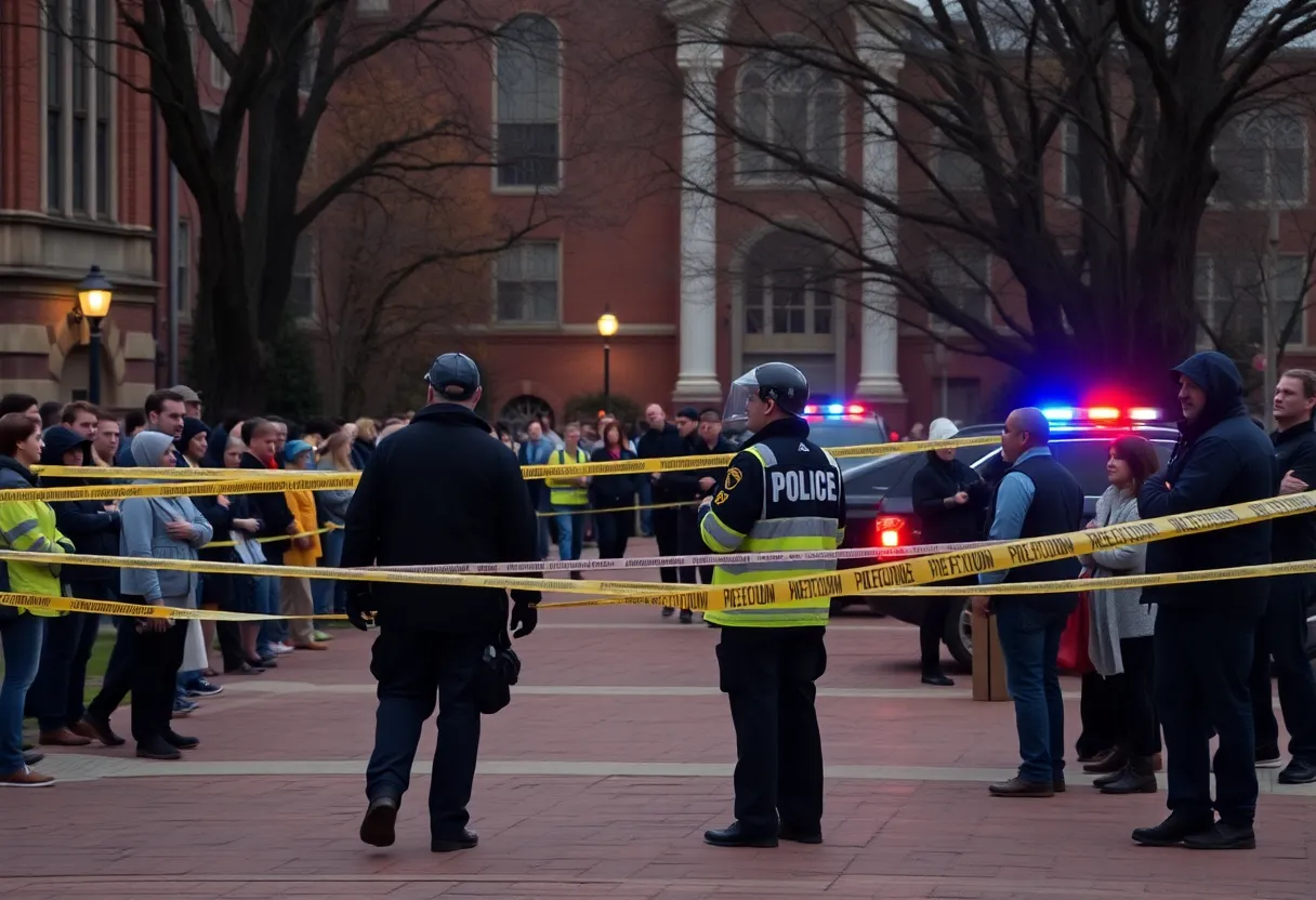 Police securing the university campus after a shooting incident.