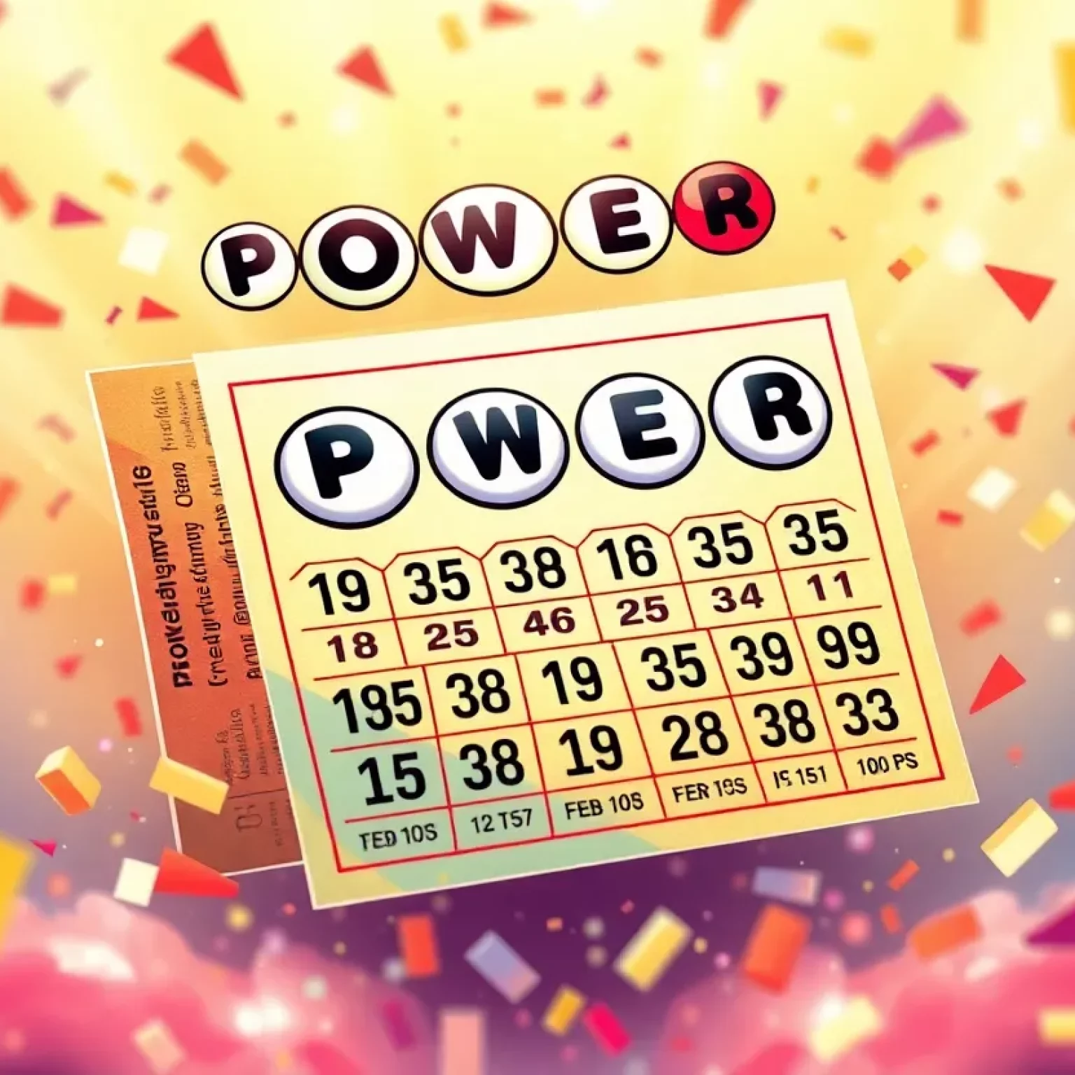 Illustration of a Powerball ticket celebrating winners