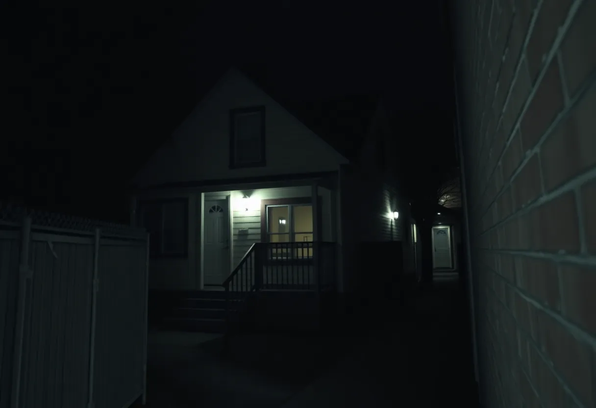 Illustration of a dark alleyway near a residential area representing a kidnapping scene