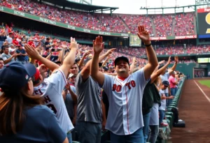 Fans celebrate the Red Sox walk-off victory at Fenway Park