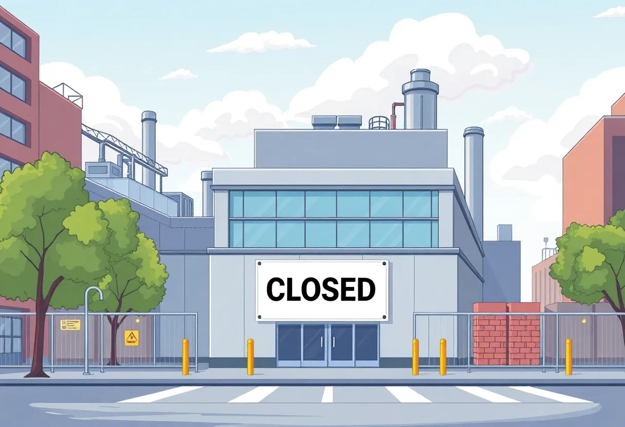 Closed facility sign at a biomanufacturing site