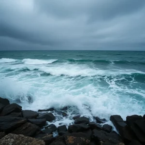 Rough ocean waves and stormy skies during Hurricane Erin