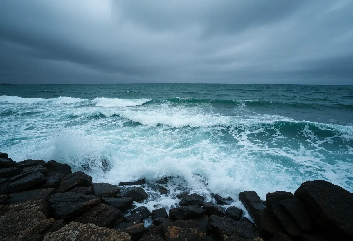 Rough ocean waves and stormy skies during Hurricane Erin