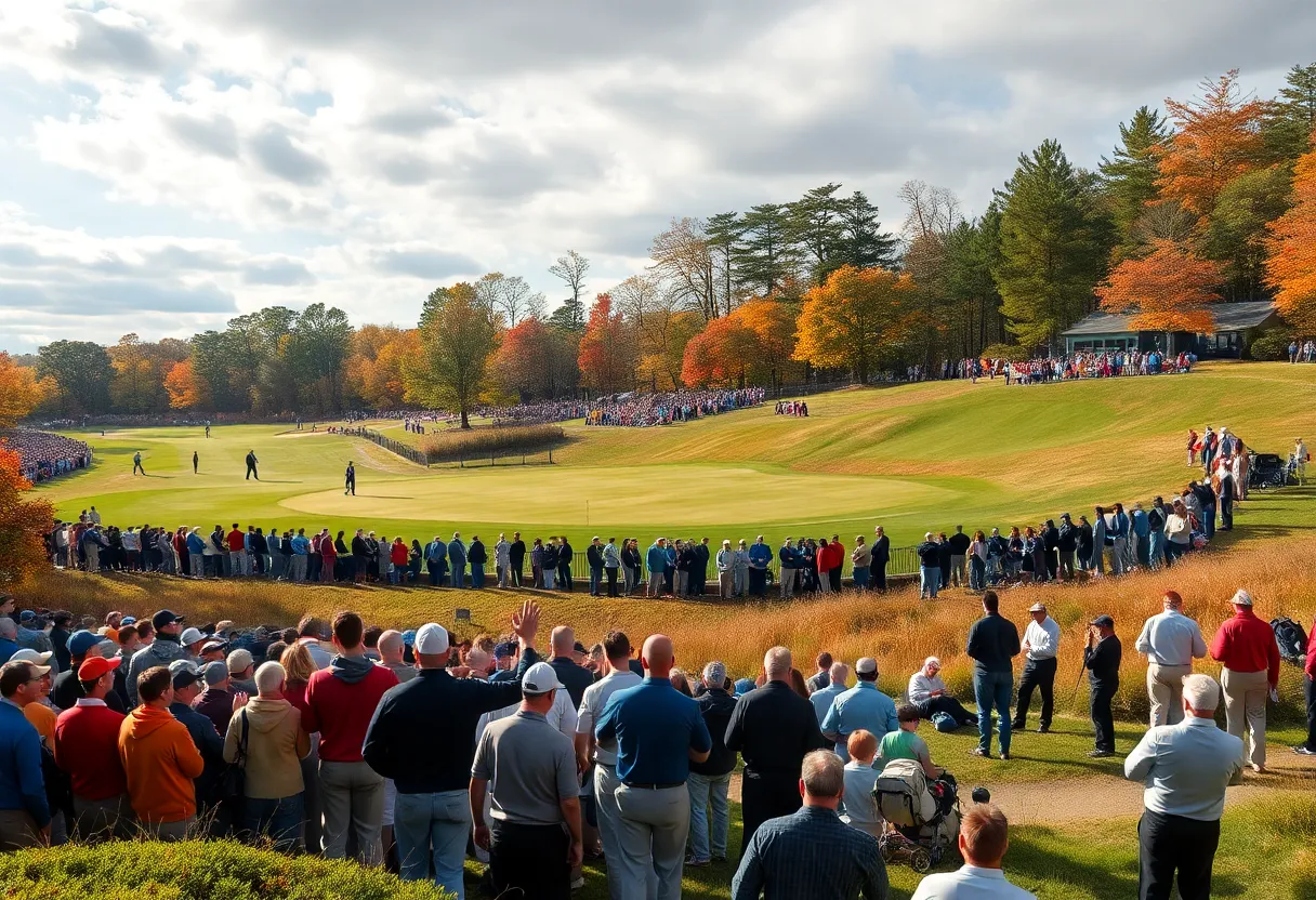 Exciting moment at the Ryder Cup at Bethpage Black Golf Course.
