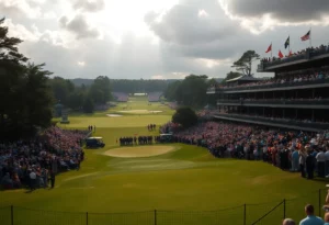 Spectators enjoying the Ryder Cup at Bethpage Black golf course.