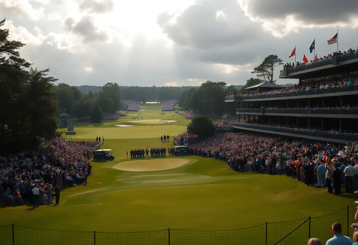 Spectators enjoying the Ryder Cup at Bethpage Black golf course.