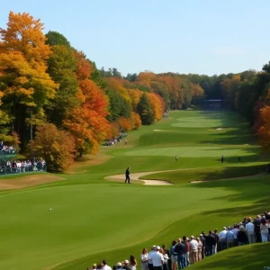Bethpage Black Course during the Ryder Cup with fall colors.