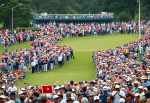 Crowd cheering at Ryder Cup golf match