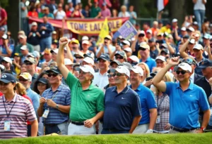 Golf fans at Ryder Cup event showing mixed reactions.