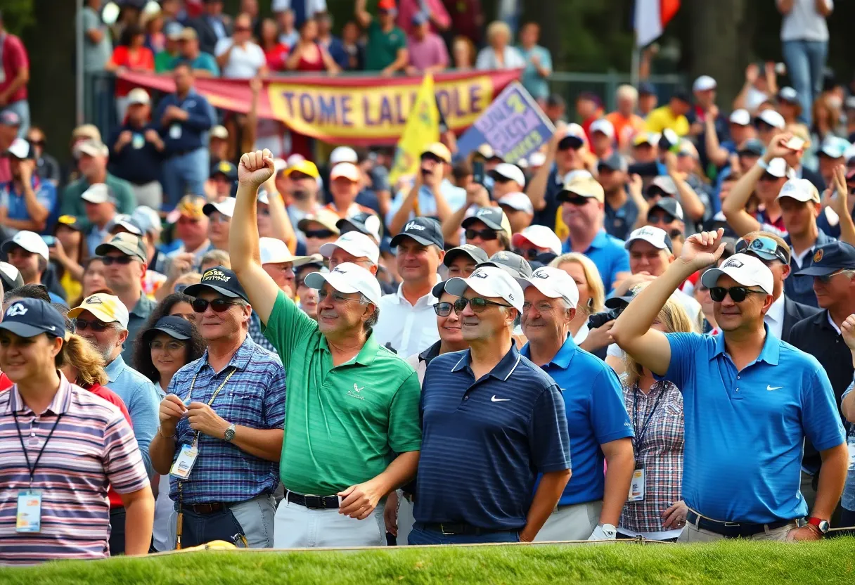 Golf fans at Ryder Cup event showing mixed reactions.