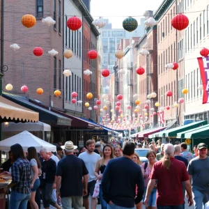 Festival attendees enjoying food and music at the San Gennaro Feast in Boston