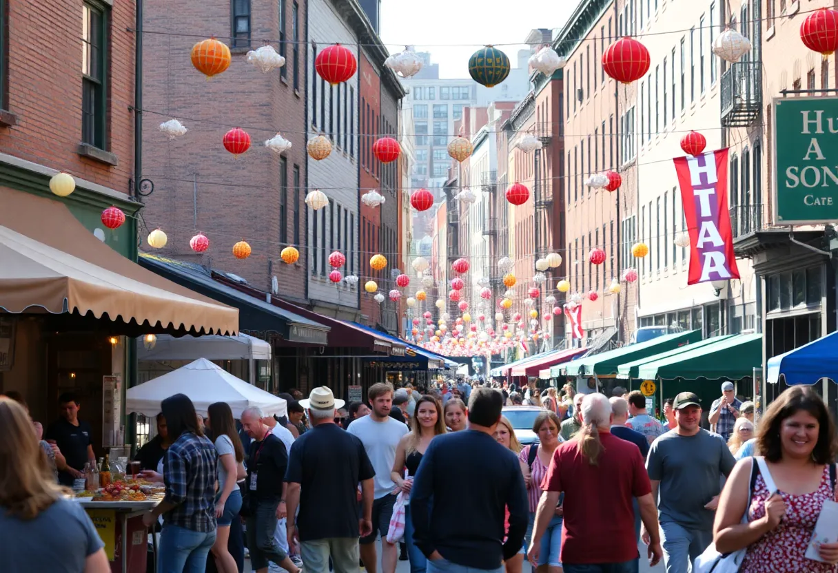 Festival attendees enjoying food and music at the San Gennaro Feast in Boston