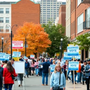 Somerville election campaign scene with diverse voters