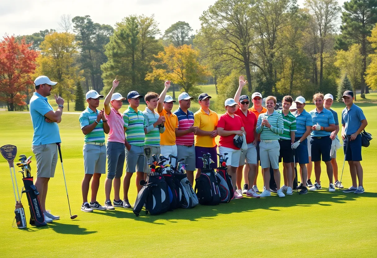 St. John's Prep golf team celebrating their tournament victory.