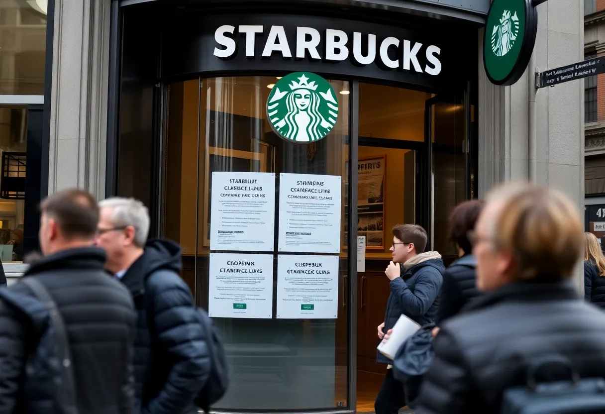 Signage on Starbucks store indicating closure in Boston