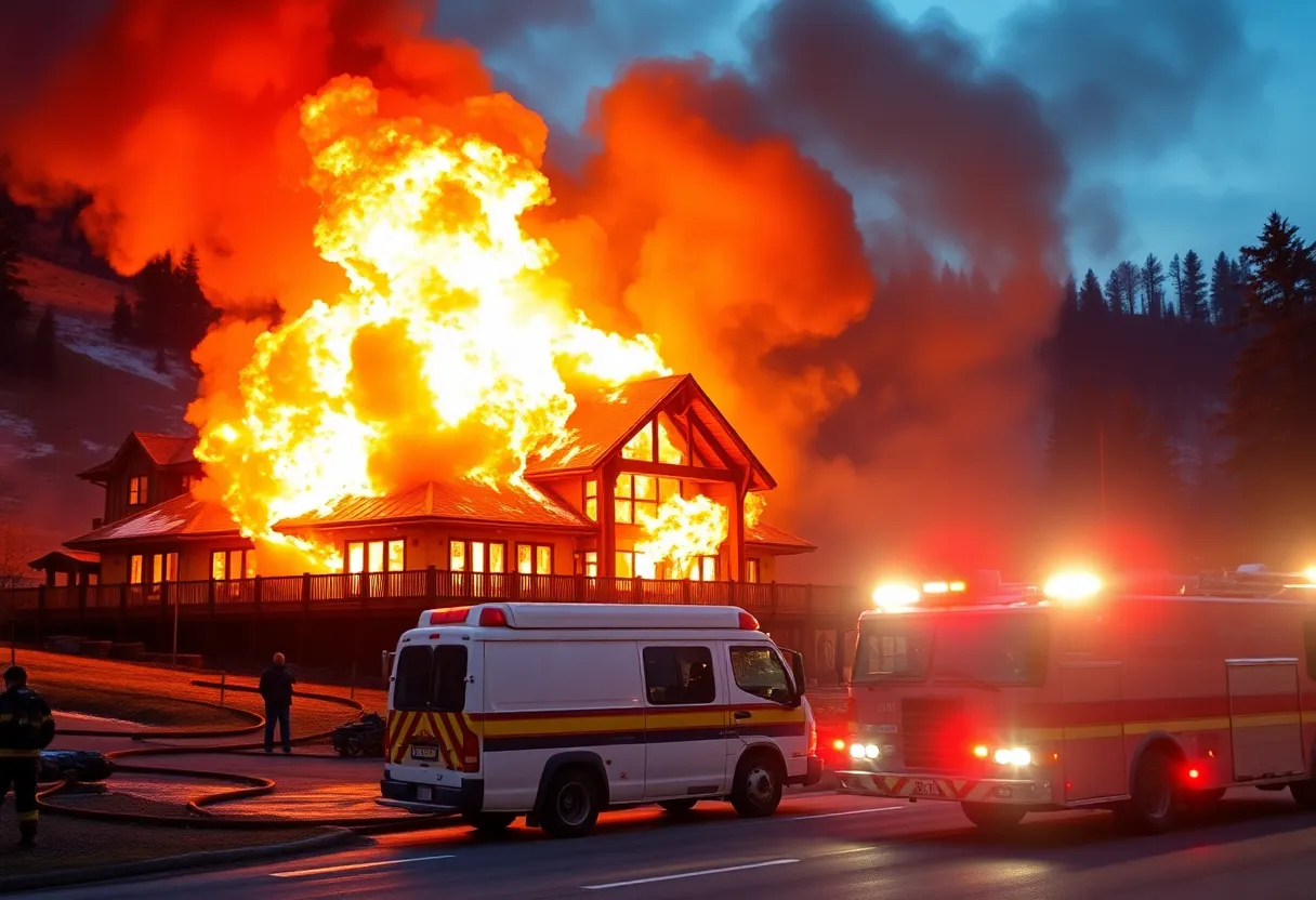 Firefighters battling a blaze at Sugarbush Mountain Resort Golf Clubhouse