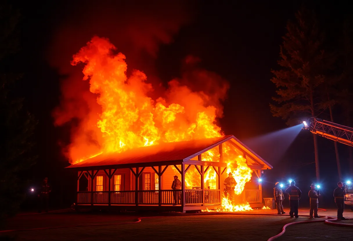 Flames engulfing the clubhouse at Sugarbush Resort