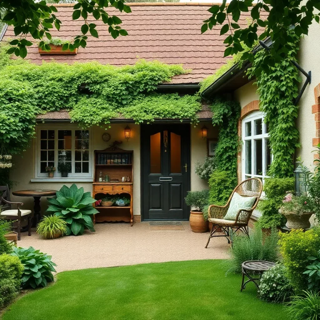 Setting of The Cottage play showcasing a 1920s English countryside cottage