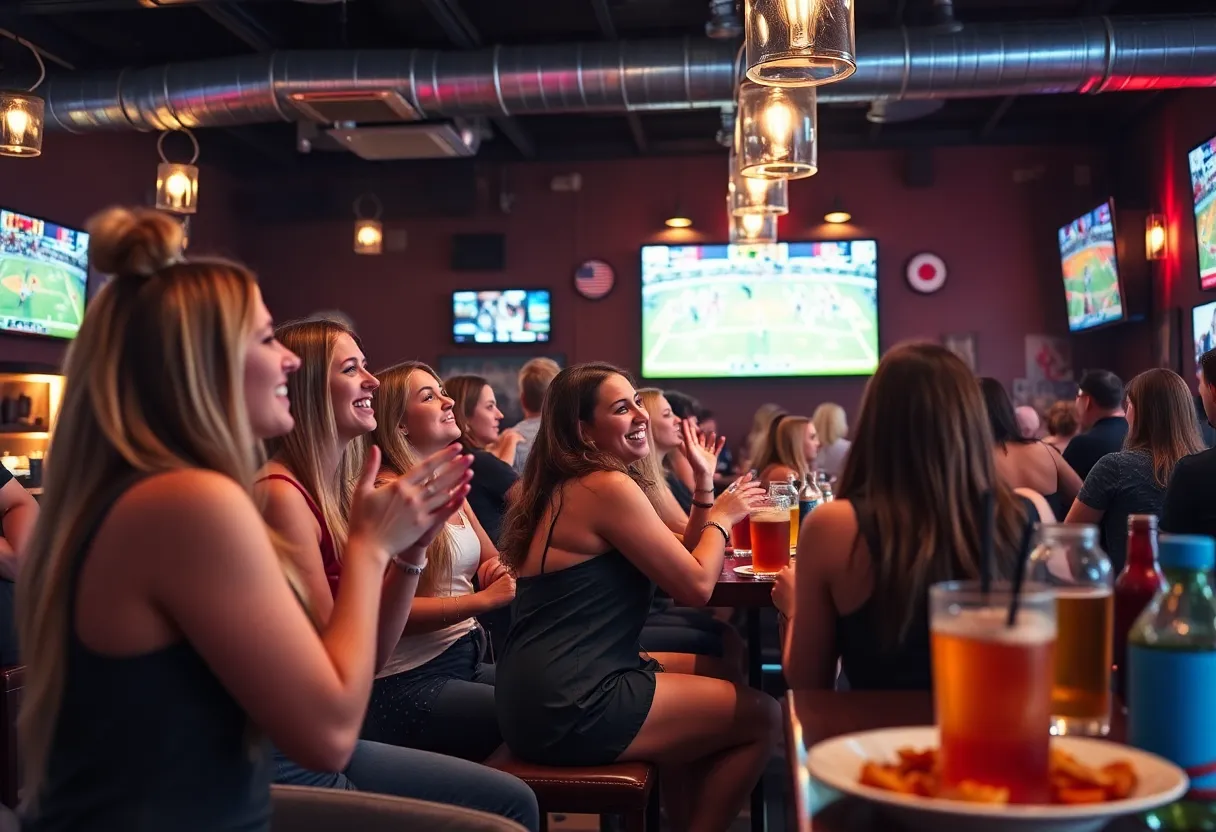 Interior view of The Sports Bra with fans watching women's sports