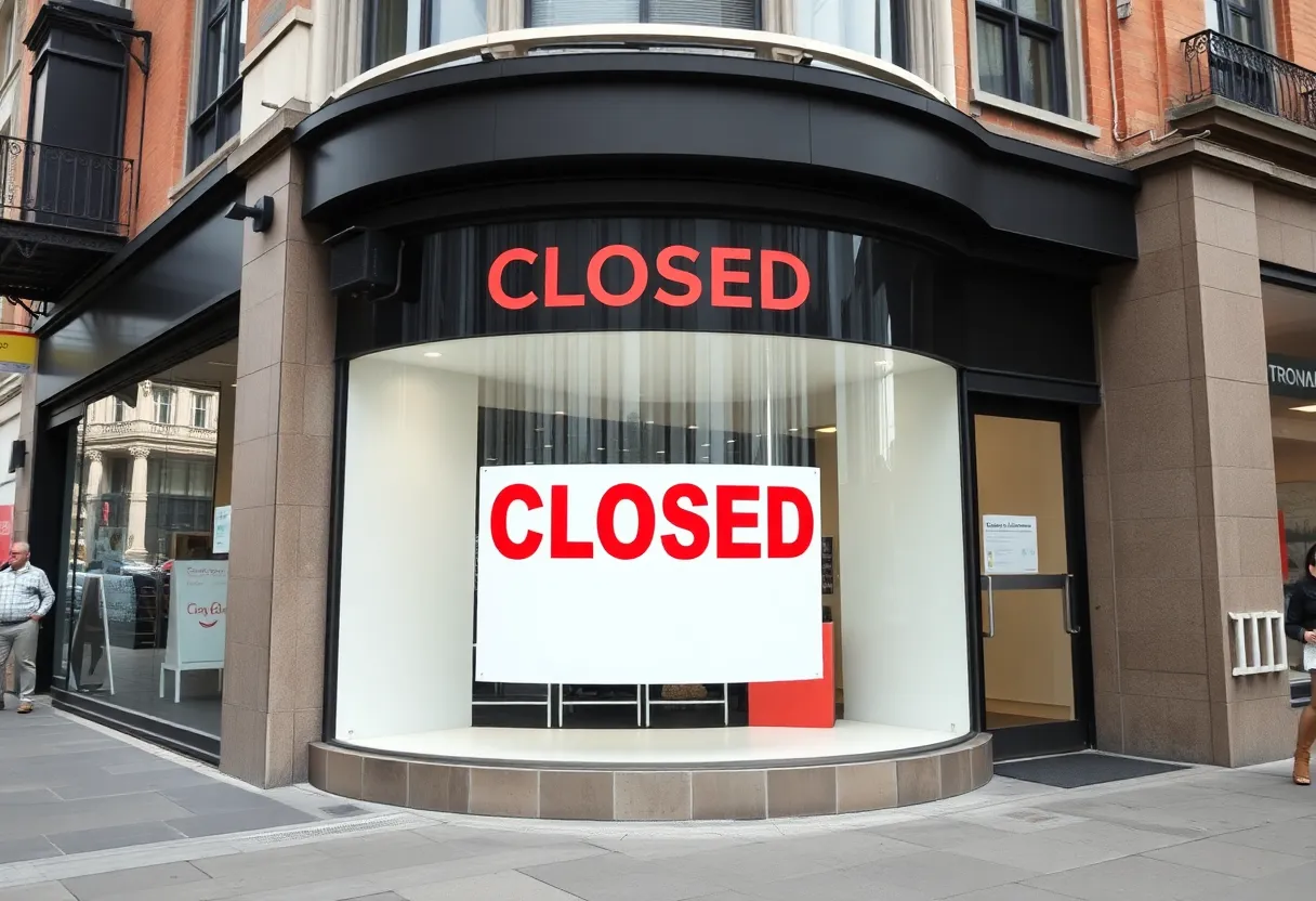 Facade of TJ Maxx store on Newbury Street with a closed sign