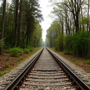 Wooded area near train tracks