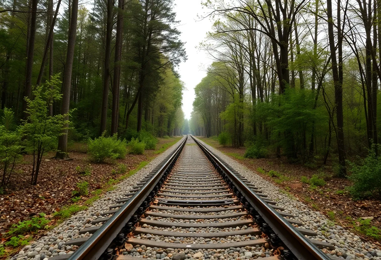 Wooded area near train tracks
