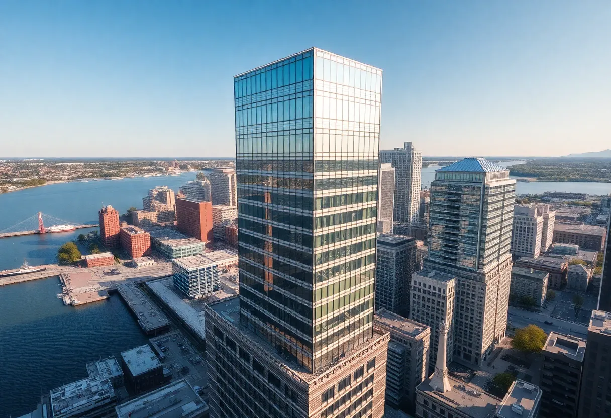 Aerial view of Two International Place in Boston