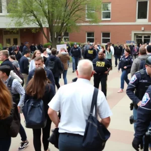 Police officers responding to a situation on a university campus