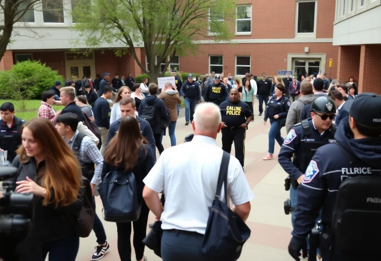 Police officers responding to a situation on a university campus