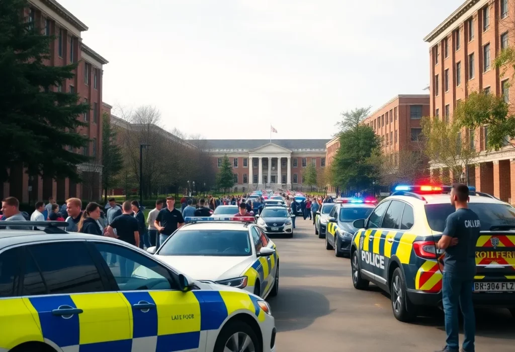 Police and emergency responders on a university campus