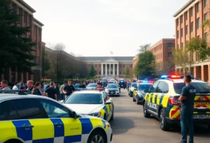 Police and emergency responders on a university campus