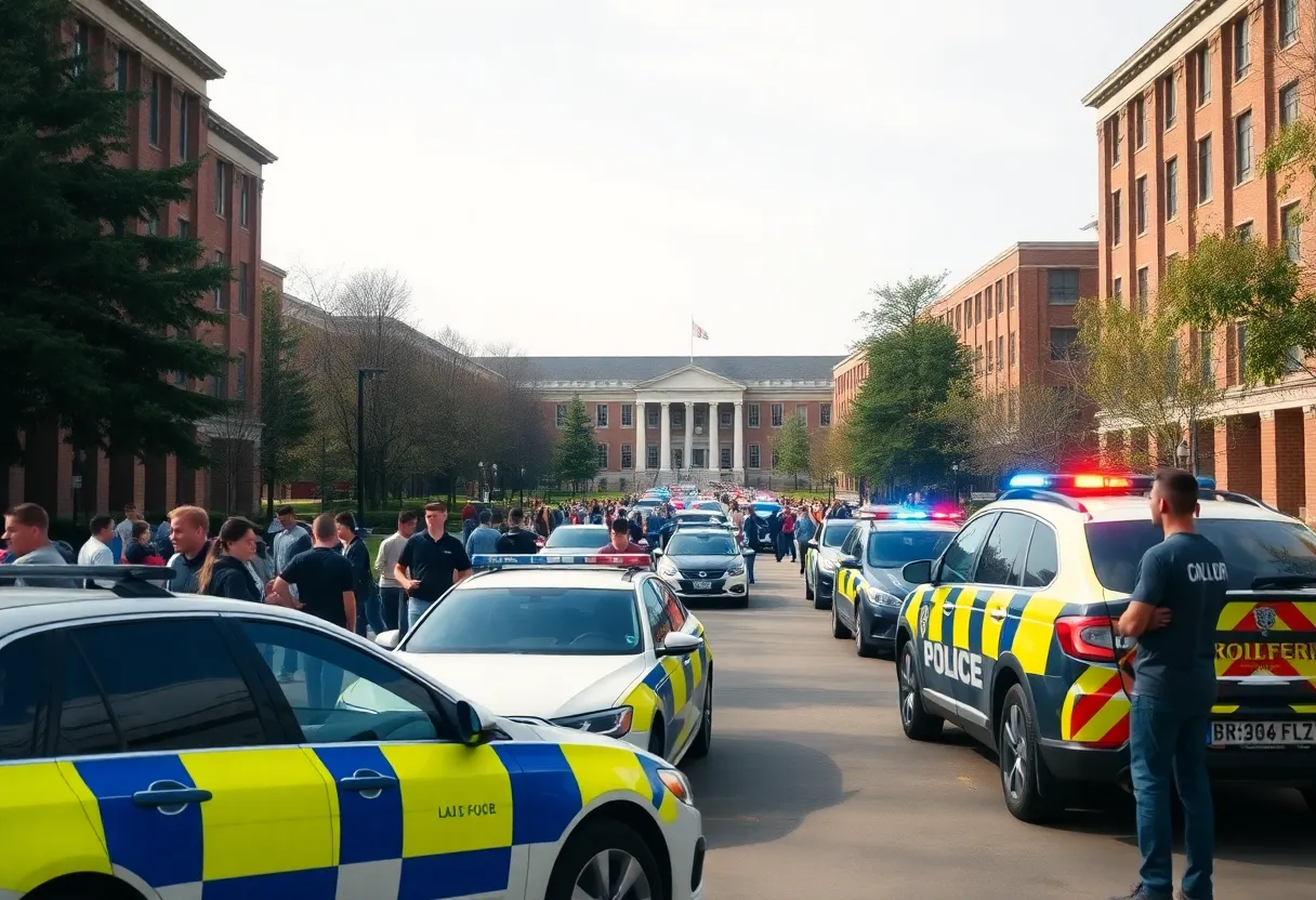Police and emergency responders on a university campus