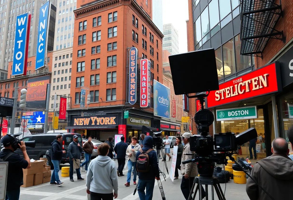 Filming of Weekend Warriors in Boston's Financial District