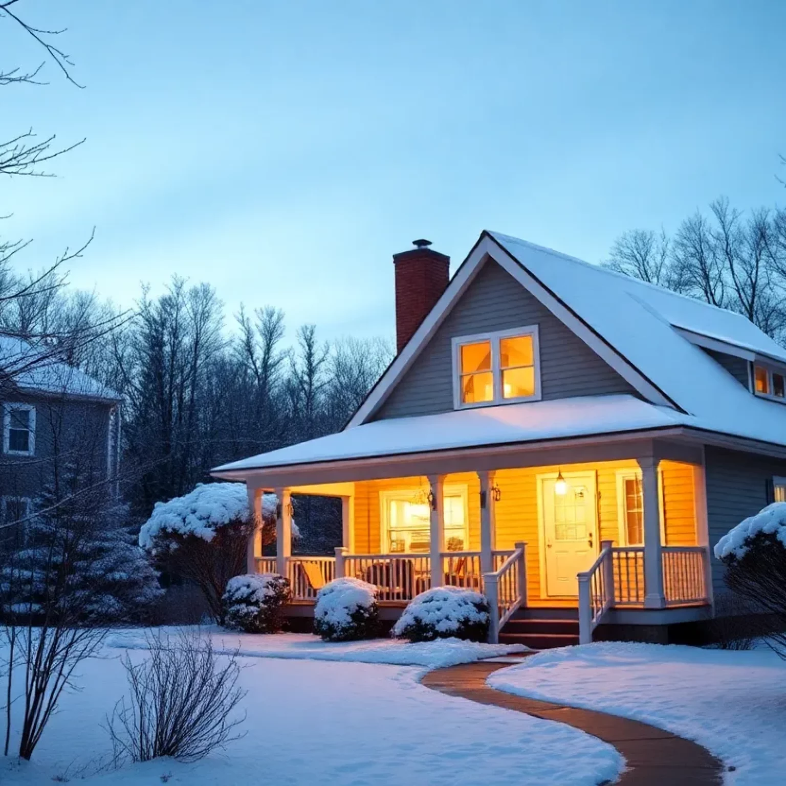 A cozy home in a winter landscape, symbolizing rising gas bills in Massachusetts.