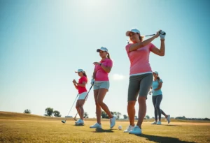 Female golfers practicing on the course