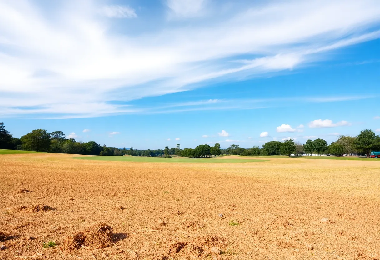Dry conditions on a golf course in Worcester amidst water restrictions