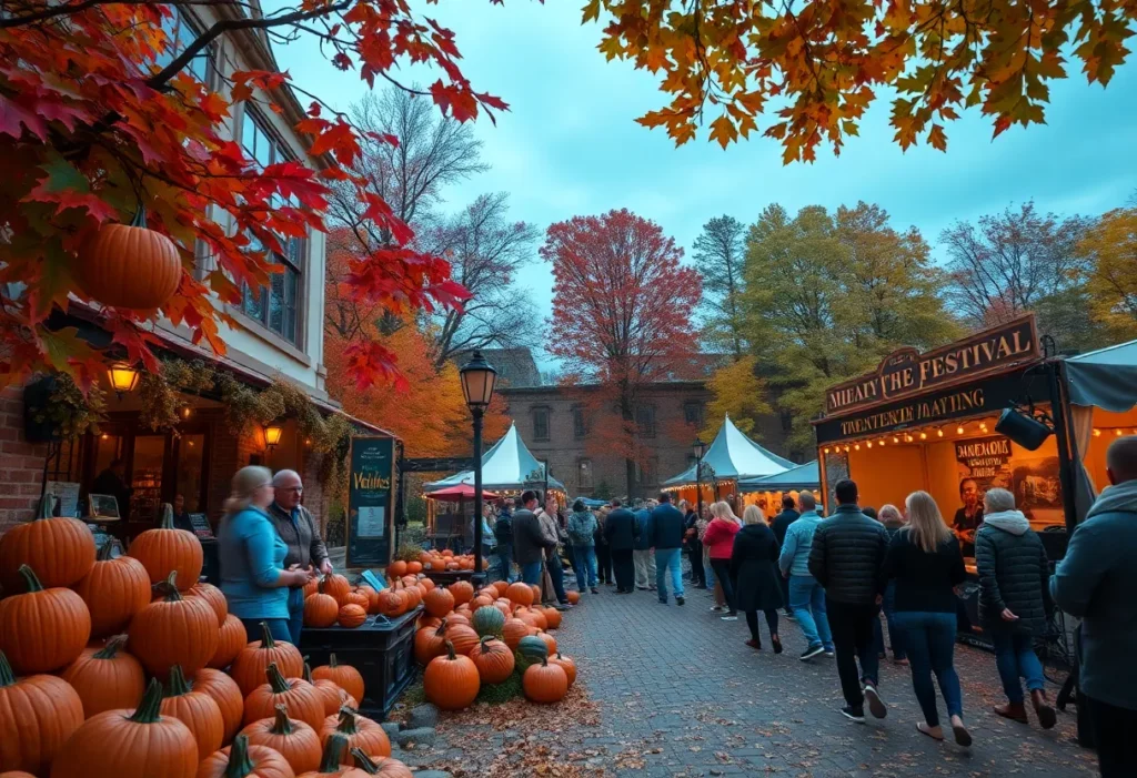 Cultural event featuring pumpkins and live theater in autumn