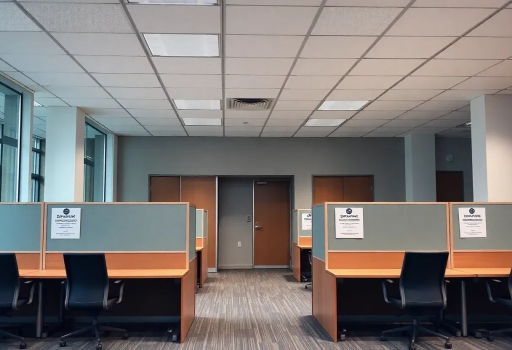 Empty office in a biopharmaceutical company representing layoffs