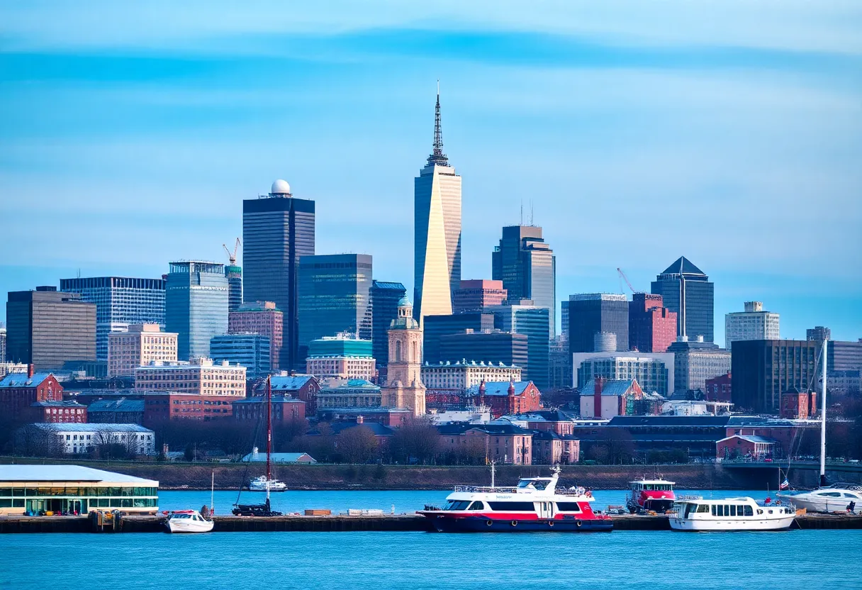 Skyline view of Boston showing biotech laboratories and innovative technology spaces