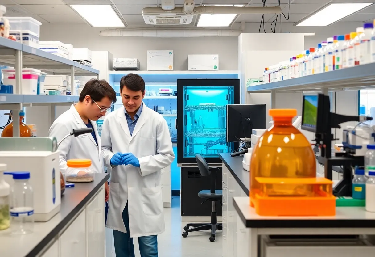 Scientists collaborating in a Boston biotechnology lab