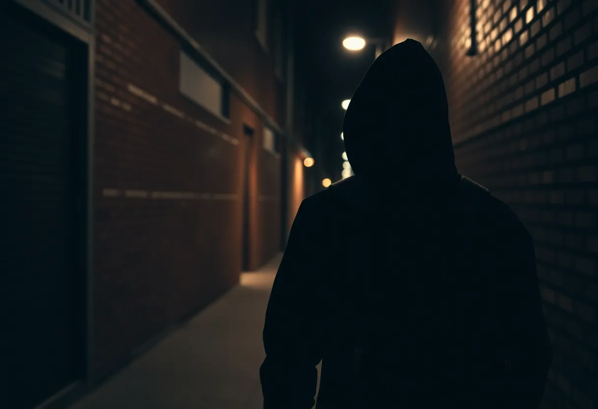 Suspect silhouette in a Boston alley during nighttime